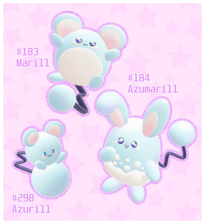 Silly 3D Marill, Azurill and Azumarill